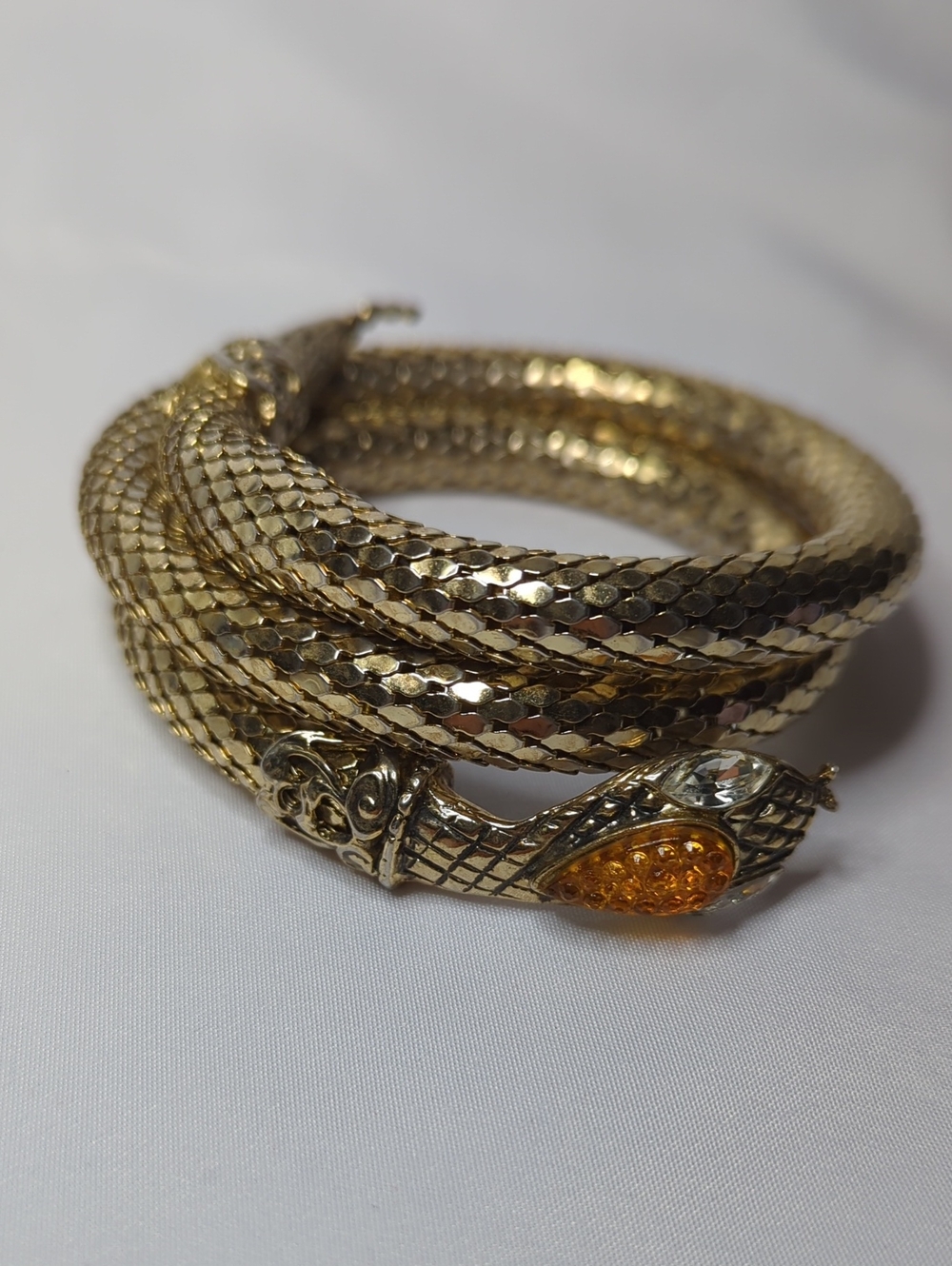 Gold Snake Wrap Bracelet with Amber Crystal Accent